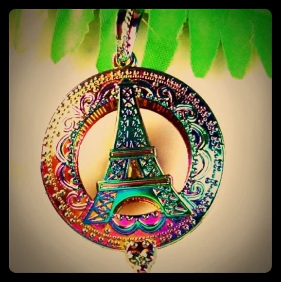 New Carved Rainbow Hematite Eiffel Tower Open Pendant. - Picture 2 of 6